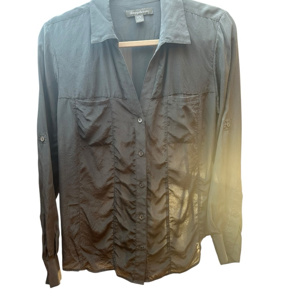 TOMMY BAHAMA Women’s 100% Silk Button-down Shirt Dark Green Size M